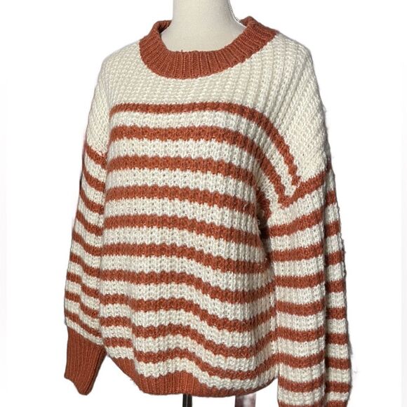 Kori Cream & Burnt Orange Oversized Striped Sweater w/Balloon Sleeves (Size: S) - Picture 2 of 15